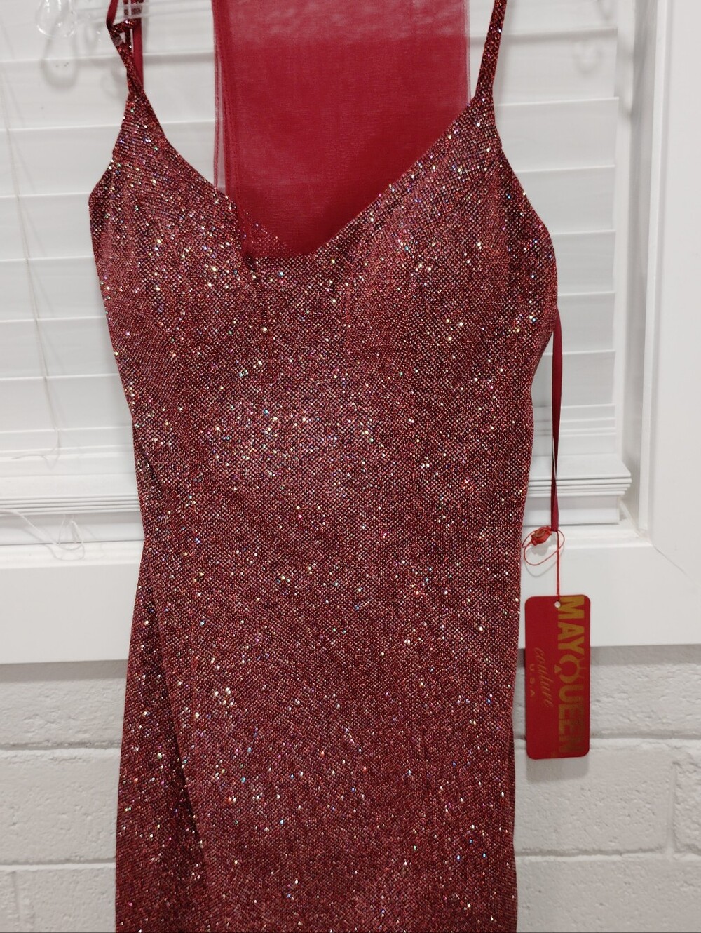 Mayoulia Red Sequin Strapless Slip Dress